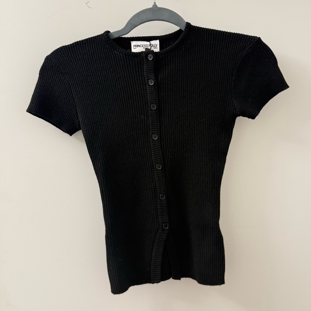 Princess Polly Black Ribbed Knit Top